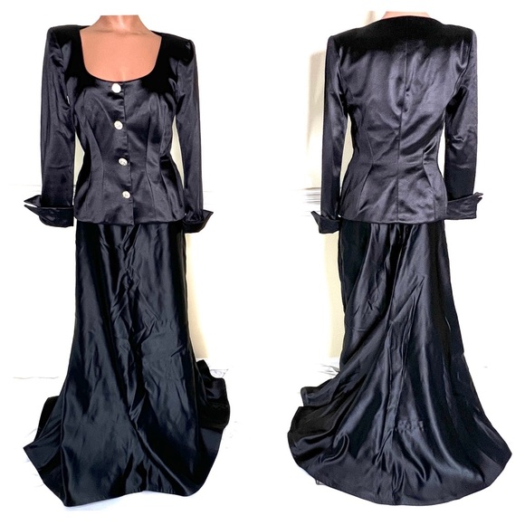 Tadashi vintage 2-piece black satin blazer and full length skirt/XS - Picture 1 of 14